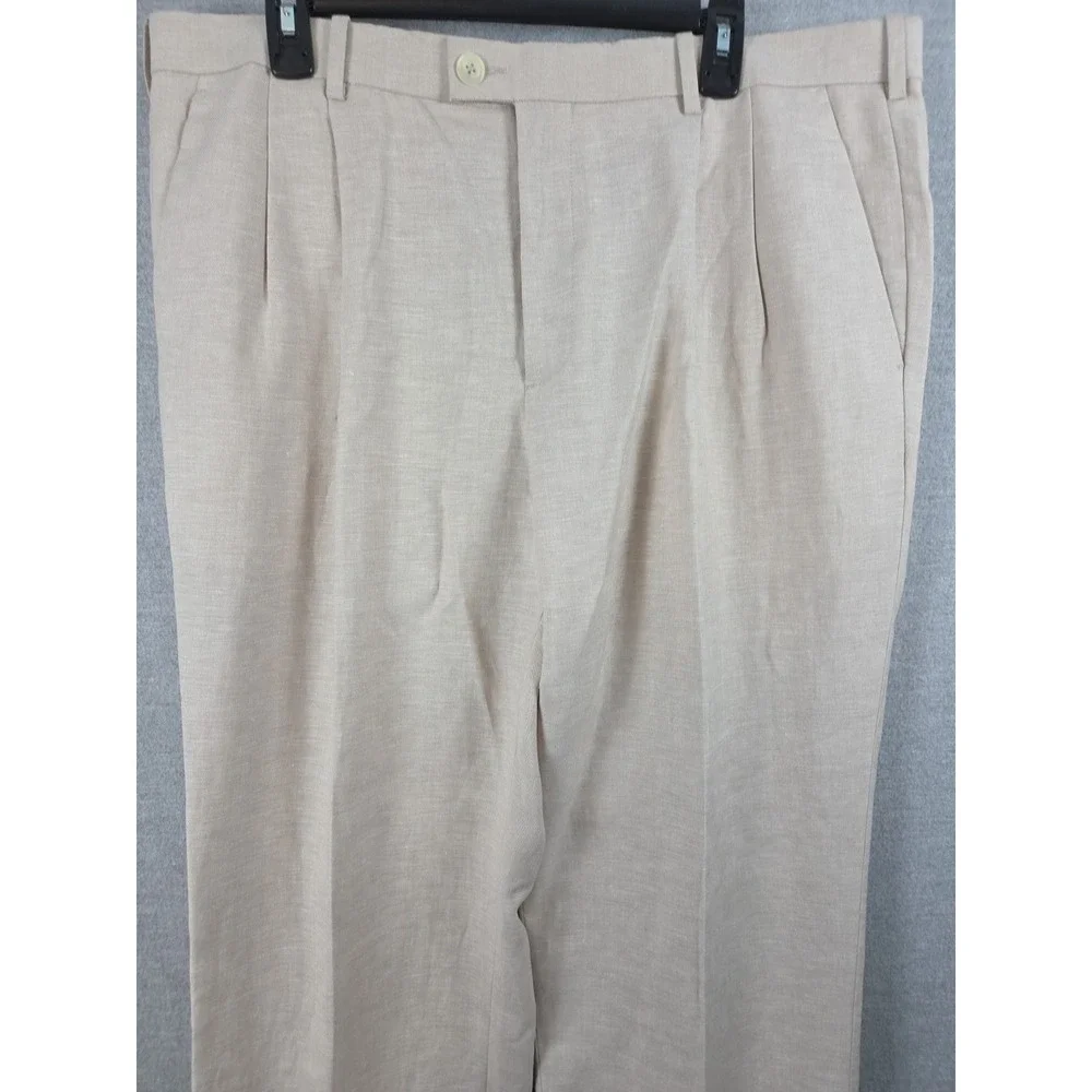 Perry Ellis Folio‎ Flex Mens Pants 38x30 Linen Blend Retro Pleated Cuffed Preppy